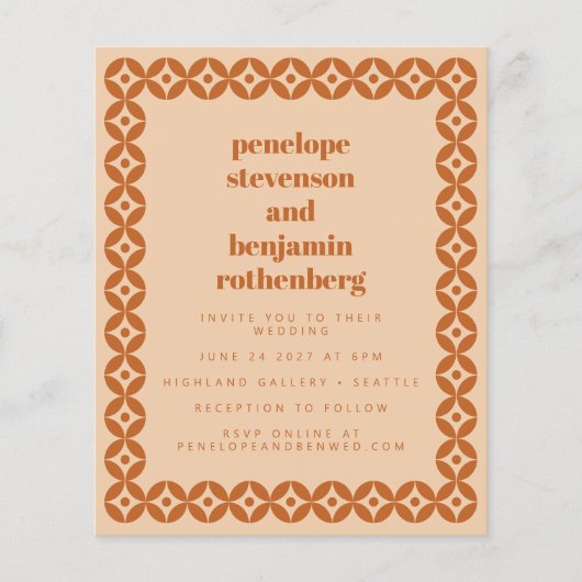 Budget Brown Tan Mid Mod Geometric Wedding Invite (Voorkant)