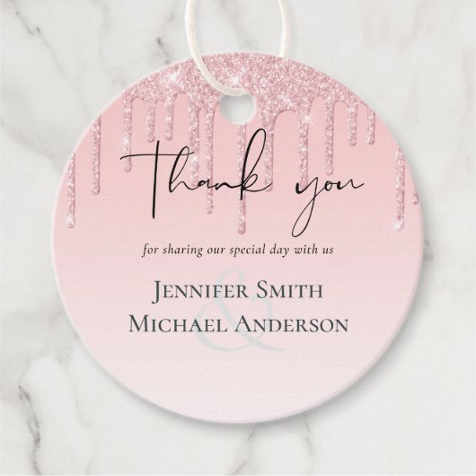 Budget Bruid Met Glitters Die van Pink Druipen Bedankjes Labels (Voorkant)