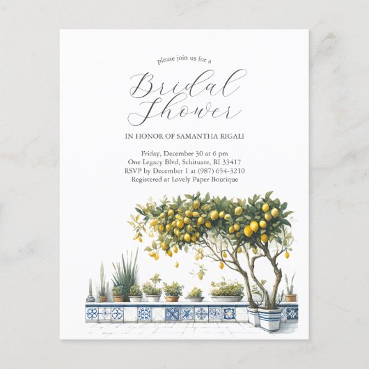 Budget Bruids Douche Uitnodigingen Waterverf Citru Flyer (Voorkant)