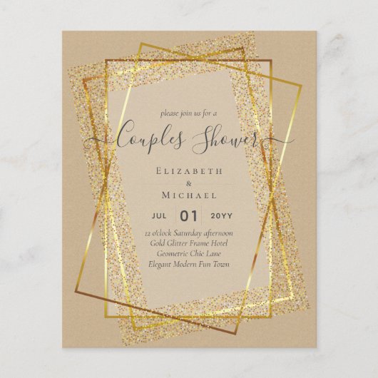 BUDGET Bruids KOPPELS Shower Gouden Geometrisch Fr Flyer (Voorkant)