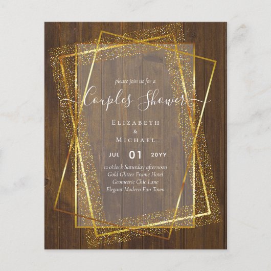 BUDGET Bruids KOPPELS Shower Gouden Geometrisch Fr Flyer (Voorkant)