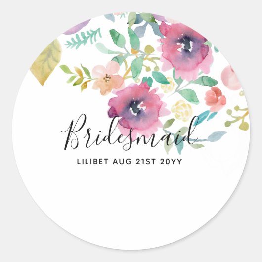 BUDGET Bruidsmeisje Bruiloft Cadeaus Roze Bloemen Ronde Sticker (Voorkant)