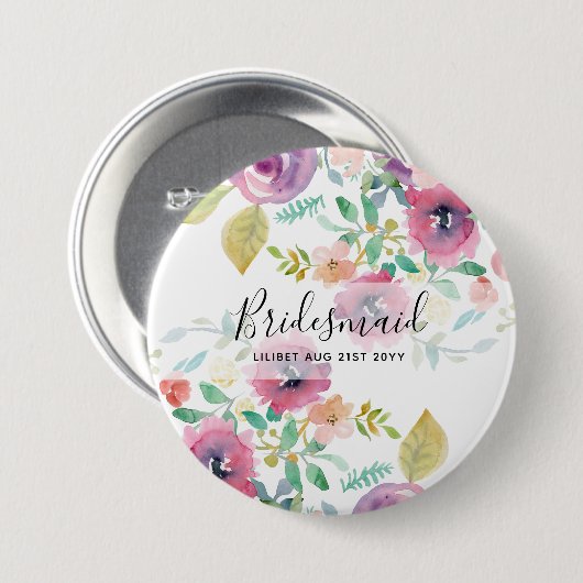 BUDGET Bruidsmeisje Bruiloftsgeschenken Roze Bloem Ronde Button 7,6 Cm (Voorkant /achterkant)