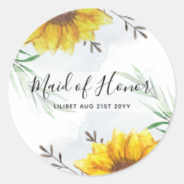 BUDGET Bruidsmeisje Bruiloftsgeschenken ZONNEBLOEM Ronde Sticker