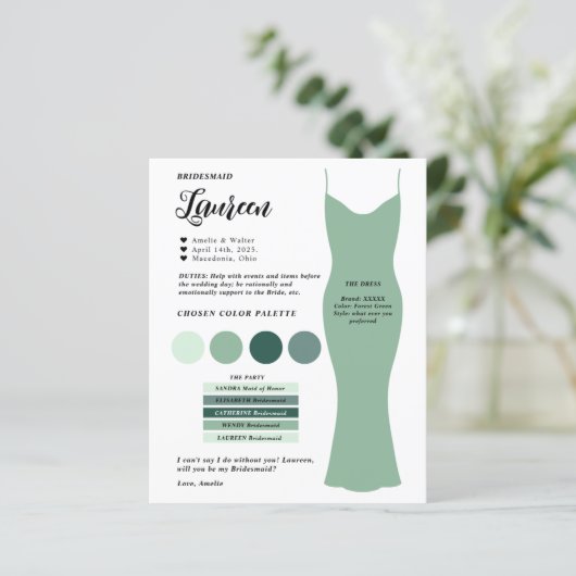 Budget bruidsmeisje info kaart sjabloon Kaart (Staand voorkant)