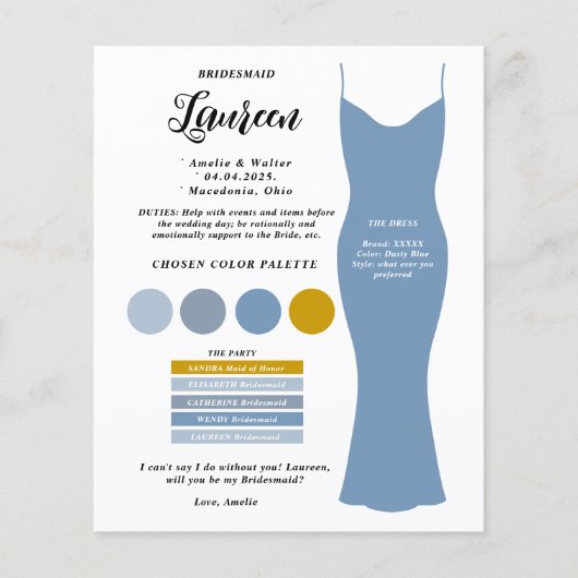 Budget Bruidsmeisje info Voorstel Kaart (Voorkant)