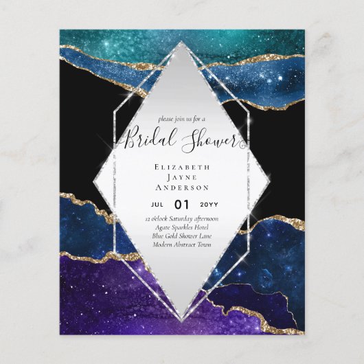 BUDGET BRUIDSSHOWER Glitterende AGATE Glans Uitnod Flyer (Voorkant)