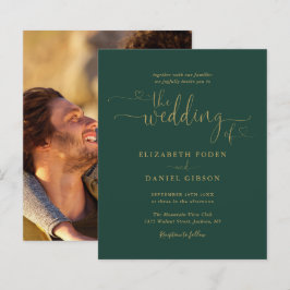 Budget Bruidsuitnodiging Emerald Goud Schrift Foto