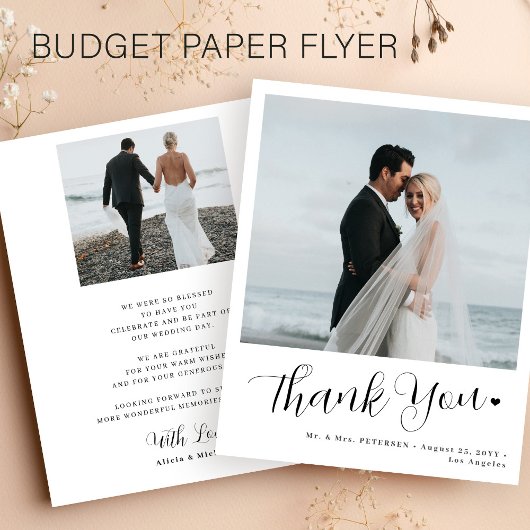 Budget bruiloft 2 foto minimalistische dank je wel flyer