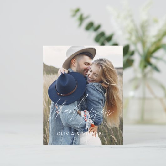 Budget bruiloft 2 foto's Dank u kaarten (Staand voorkant)