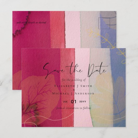 BUDGET Bruiloft Bes Waterverf Paars Rood Briefkaart (Voorkant / Achterkant)