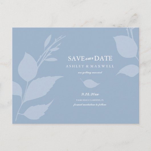 Budget Bruiloft Bewaar de datum Dusty Blue Aankondigingskaart (Voorkant)