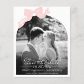 Budget Bruiloft Bewaar de Datum Uitnodiging Bow Fo (Voorkant)