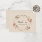 Budget bruiloft Boho bloemenkrans dank u Notitiekaartje (Voorkant / Achterkant in situ)