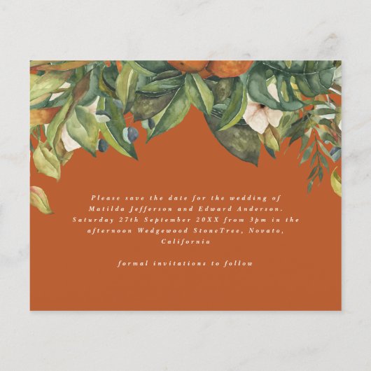 budget bruiloft citrusfloraal modern sparen op dat flyer (Achterkant)