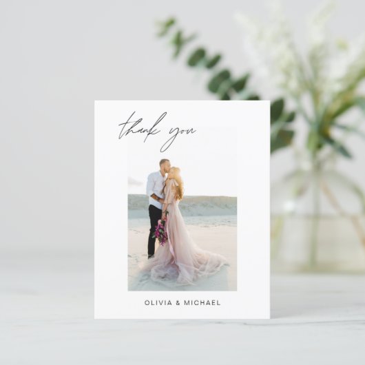 Budget bruiloft dank u foto minimalistische Kaart (Staand voorkant)