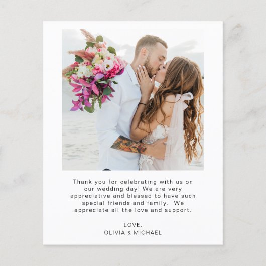 Budget bruiloft dank u foto minimalistische Kaart (Achterkant)