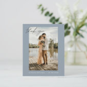 Budget bruiloft Dank u stoffige blauwe fotokaarten (Staand voorkant)