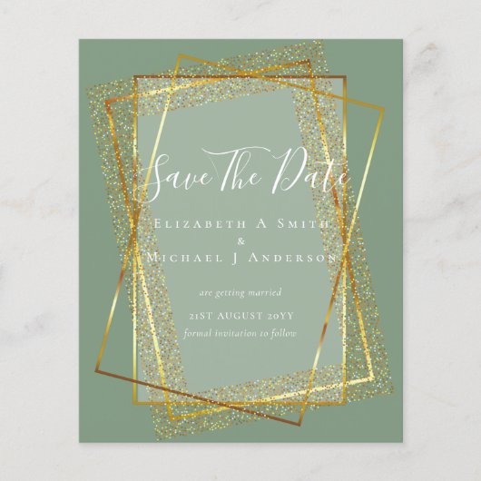 BUDGET BRUILOFT DATUM BEWAREN Gouden Glitter Geom Flyer (Voorkant)