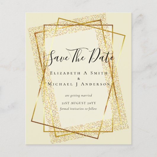 BUDGET BRUILOFT DATUM BEWAREN Gouden Glitter Geom Flyer (Voorkant)