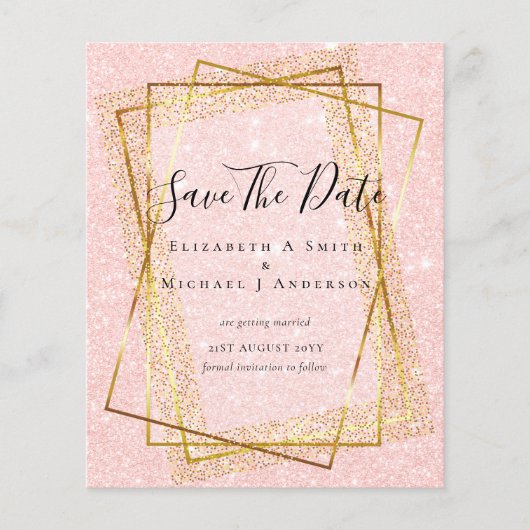 BUDGET BRUILOFT DATUMS OPSLAAN Gouden Glitter Geo Flyer (Voorkant)