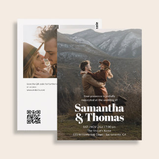 Budget Bruiloft Elegant 3 Foto QR Code Briefkaart
