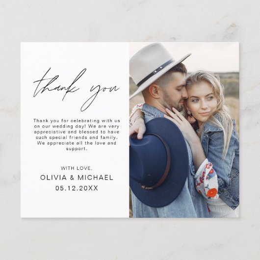 Budget bruiloft foto minimalist dank u kaart (Voorkant)