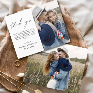 Budget bruiloft foto minimalist dank u kaart