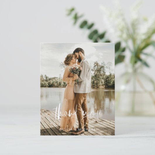 Budget bruiloft foto minimalist dank u kaart (Staand voorkant)