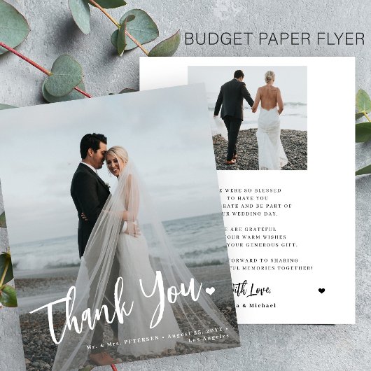 Budget bruiloft foto overlay 2 foto dank je flyer
