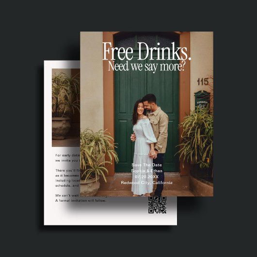 Budget Bruiloft Gratis Drank Foto Save The Date Flyer