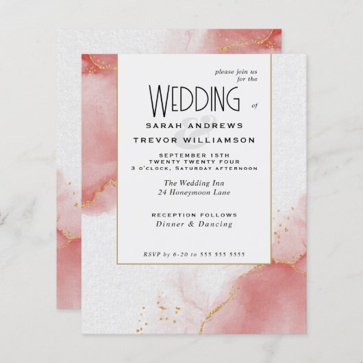 Budget Bruiloft Koraal Roos Abstract Marbled Skies (Voorkant / Achterkant)