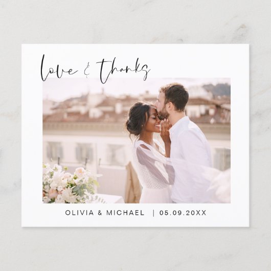Budget Bruiloft Liefde en Bedankt Dank u Kaarten (Voorkant)