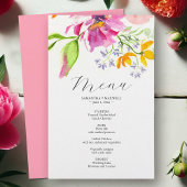 Budget Bruiloft menu's Waterverf Roze Bloemen Flyer