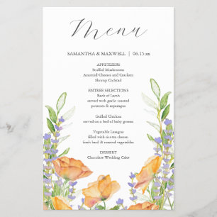 Budget bruiloft menu's Waterverf Wildflower Flyer