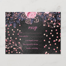 Budget Bruiloft Metallic Look Rosegoud Roze Bloeme Uitnodiging Briefkaart