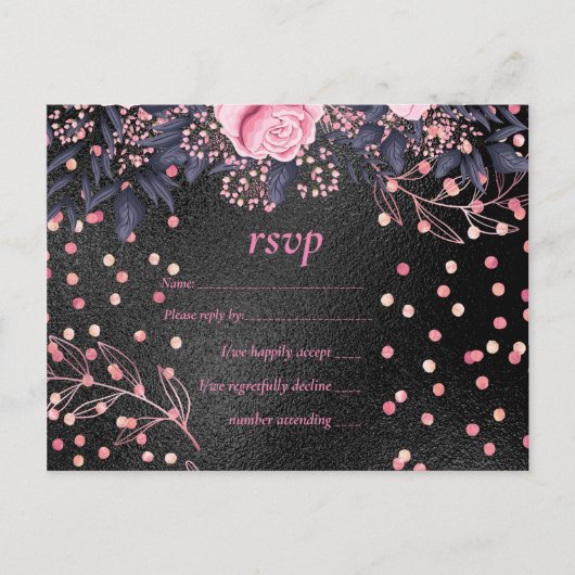 Budget Bruiloft Metallic Look Rosegoud Roze Bloeme Uitnodiging Briefkaart (Voorkant)