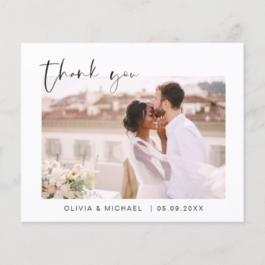 Budget bruiloft minimalistische foto dank u kaarte flyer (Voorkant)