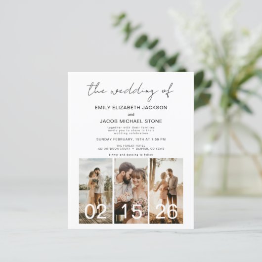 Budget bruiloft minimalistische QR code uitnodigin (Staand voorkant)