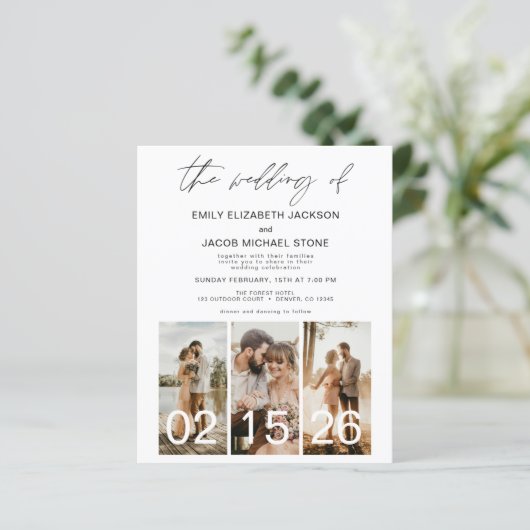 Budget bruiloft minimalistische QR code uitnodigin (Staand voorkant)