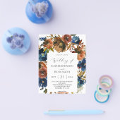 Budget Bruiloft Navy, Oranje & Bruin Bloem 2 Flyer (Enkel)