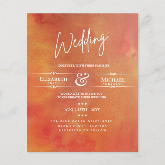 BUDGET bruiloft Nodig Oranje Paars wasgoed uit (Voorkant)