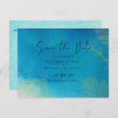 BUDGET Bruiloft Oceaan Blauw Aquarel Datum Bespare Briefkaart (Voorkant / Achterkant)