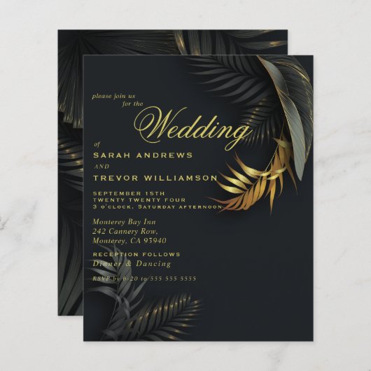 Budget bruiloft prachtige zwarte en gouden varens (Voorkant / Achterkant)