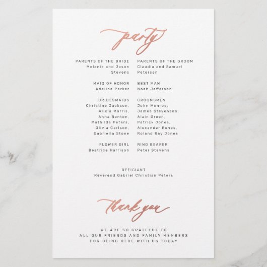 Budget bruiloft programma roos gouden script elega flyer (Achterkant)