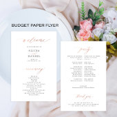 Budget bruiloft programma roos gouden script elega flyer