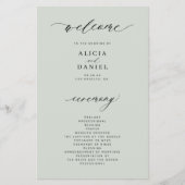 Budget bruiloft programma salie groen elegant flyer (Voorkant)