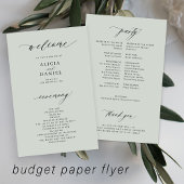 Budget bruiloft programma salie groen elegant flyer