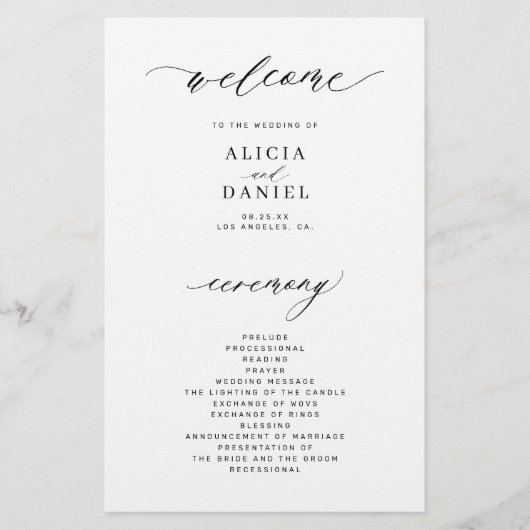 Budget bruiloft programma wit zwart elegante foto flyer (Voorkant)