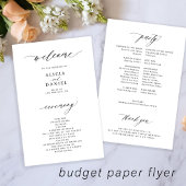 Budget bruiloft programma zwart wit elegant flyer